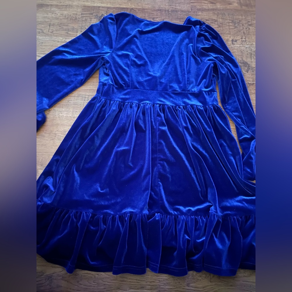 Blue velour plunge dress XL NEW - Picture 8 of 9
